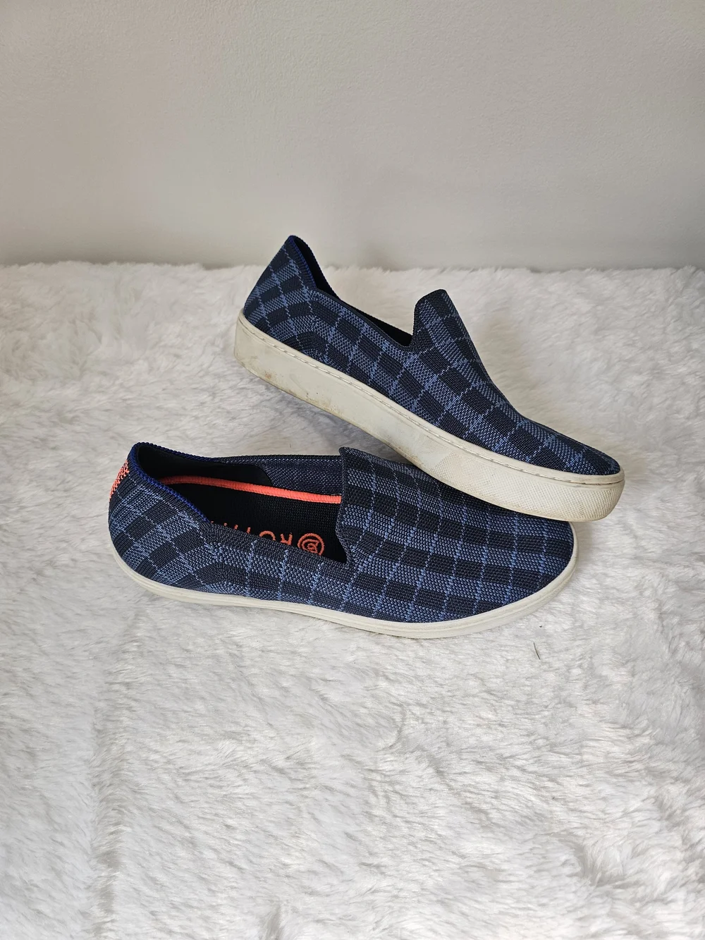 Rothy's The Sneaker Retired Indigo Gingham Slip On Shoes